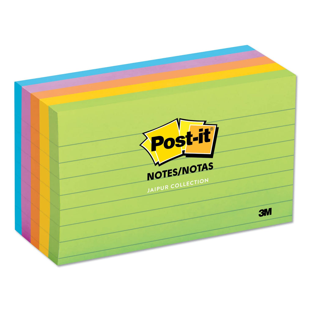 Post-it Notes Original Lined Sticky Notes, 3" x 5", 5 Pads, 100 Sheets/Pad, Jaipur Colours