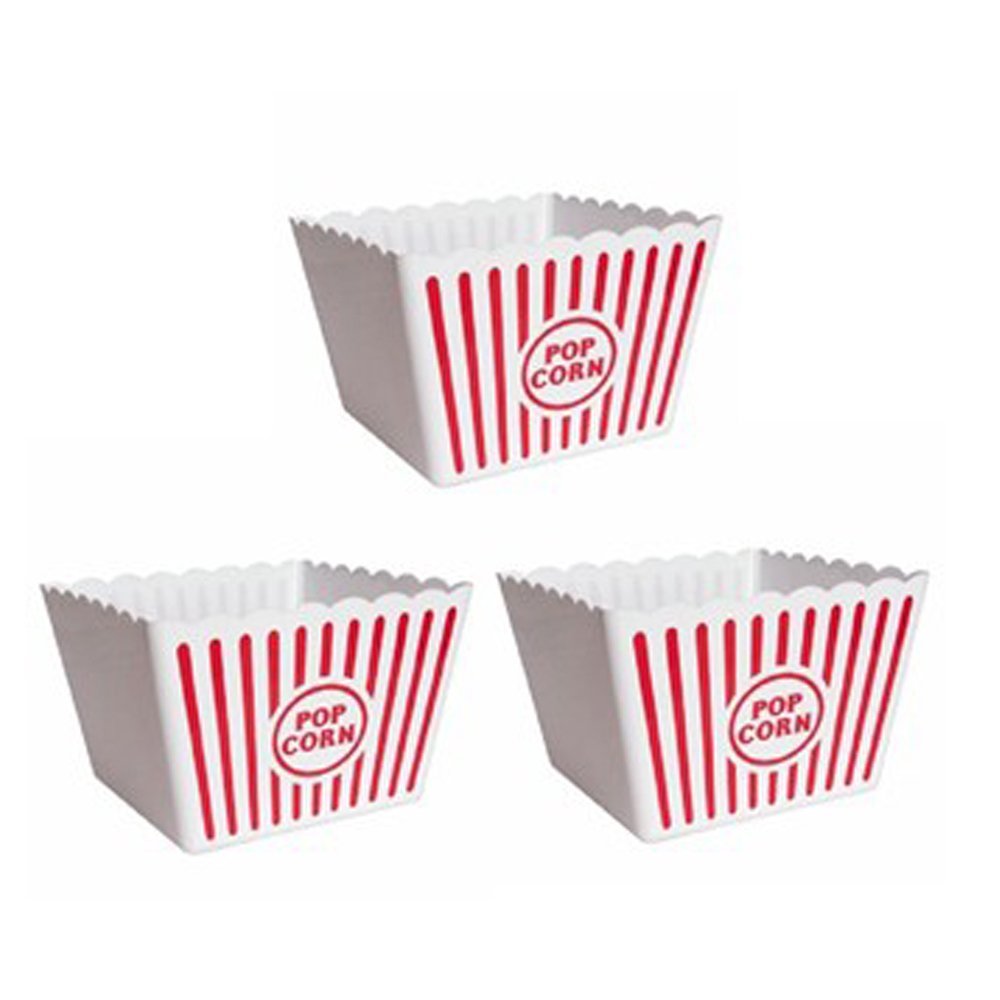 Novelty Place Plastic Popcorn Bowl, Red & White Striped Classic Popcorn Containers for Movie Night - 9.25" Square x 5.9" Deep (1 Pack)