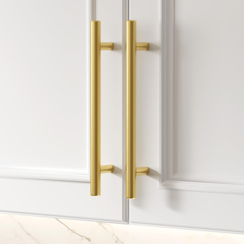 goldenwarm 5 Pack Gold Kitchen Cabinet Pulls 10 inch Gold Drawer Pulls Kitchen Cabinet Hardware Drawer Handles Cupboard Door Handles Drawer Pulls Hardware Brushed Brass Cabinet Pulls