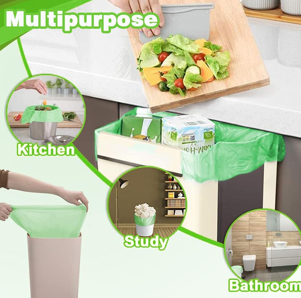 4-6 Gallon Small Trash Bags Biodegradable, 20 Liter Mini Compostable Strong Bathroom Garbage Bags with Tear & Leak Resistant, Recycling Eco-Friendly Trash Can Plastic Liner, Green, 200 Counts