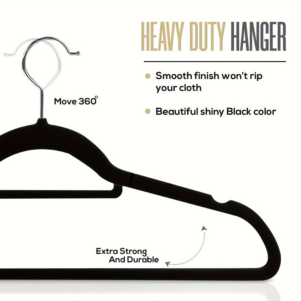Livearty (TM) 50 Pack Black Velvet Cloth Hangers 50PCS Black Velvet Hangers with 360 Degree Rotatable Hook 16.5 in with Tie Bar Strong, Space Saving for Shirts, Jackets, Dresses for Adults