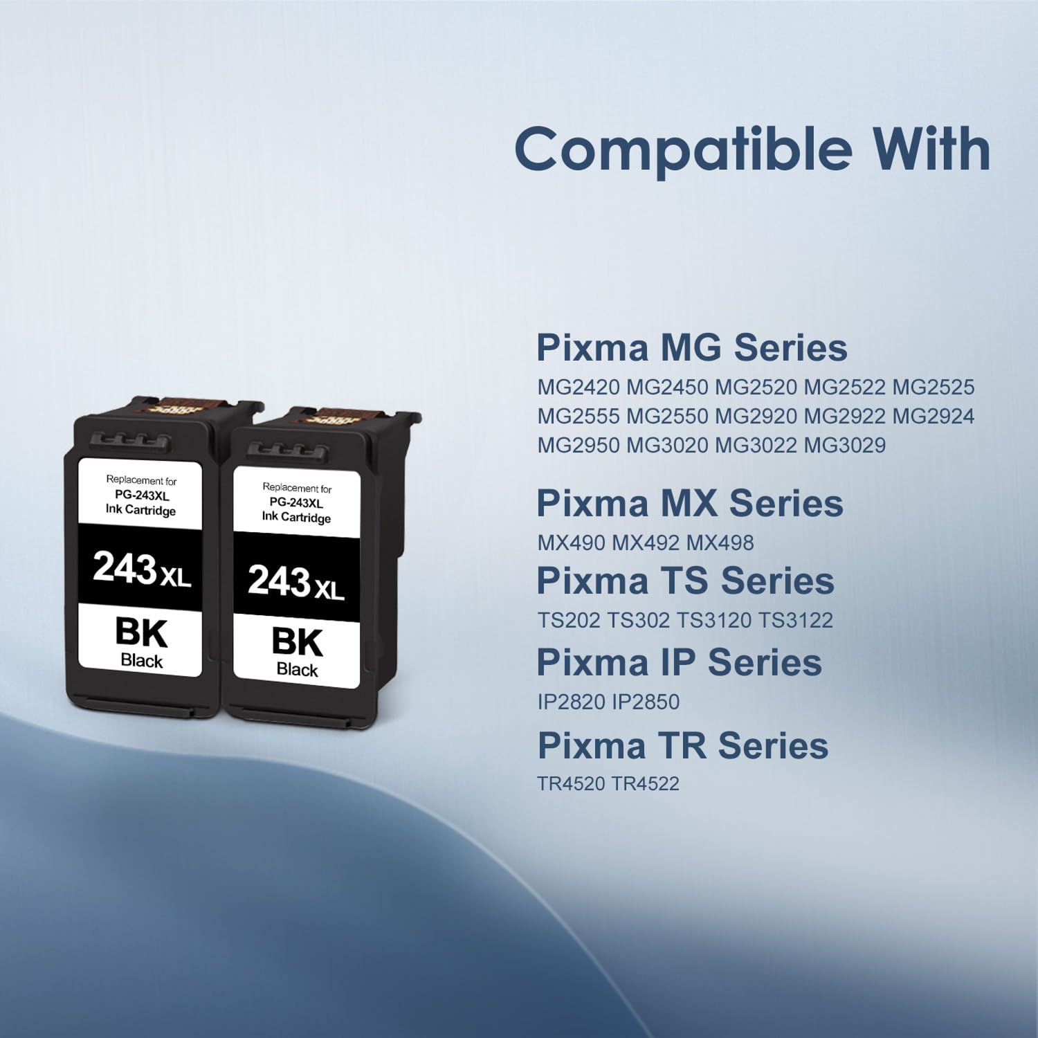PG-243XL Black Ink cartridges Replacement for Canon Ink PG-243 PG-243XL 243 Work for TS3122 MX492 MG2922 MG2420 TR4520 Printer (2 Black)
