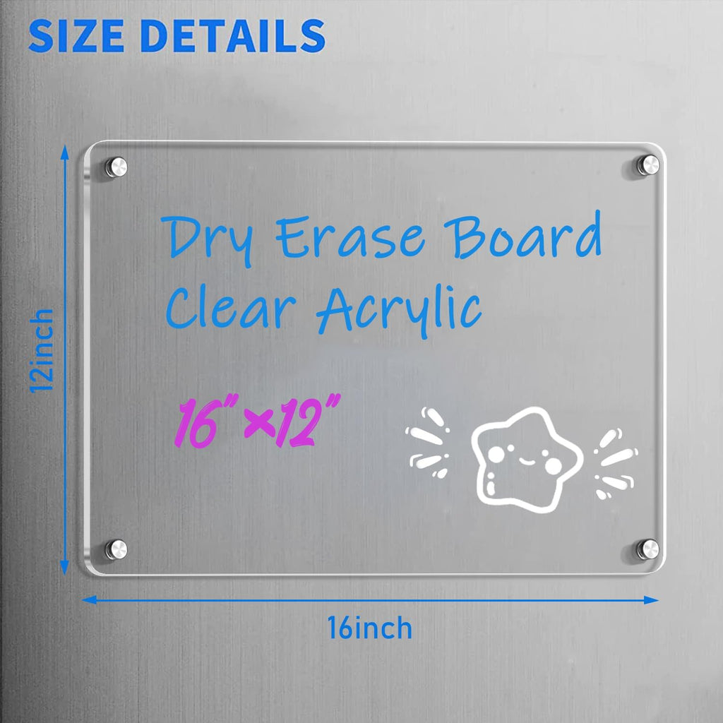 PETIARKIT Acrylic Calendar for Fridge, 16"x12" Clear Fridge Calendar Dry Erase Magnetic Planning Boards Set for Refrigerator with 6 Dry Erase Markers