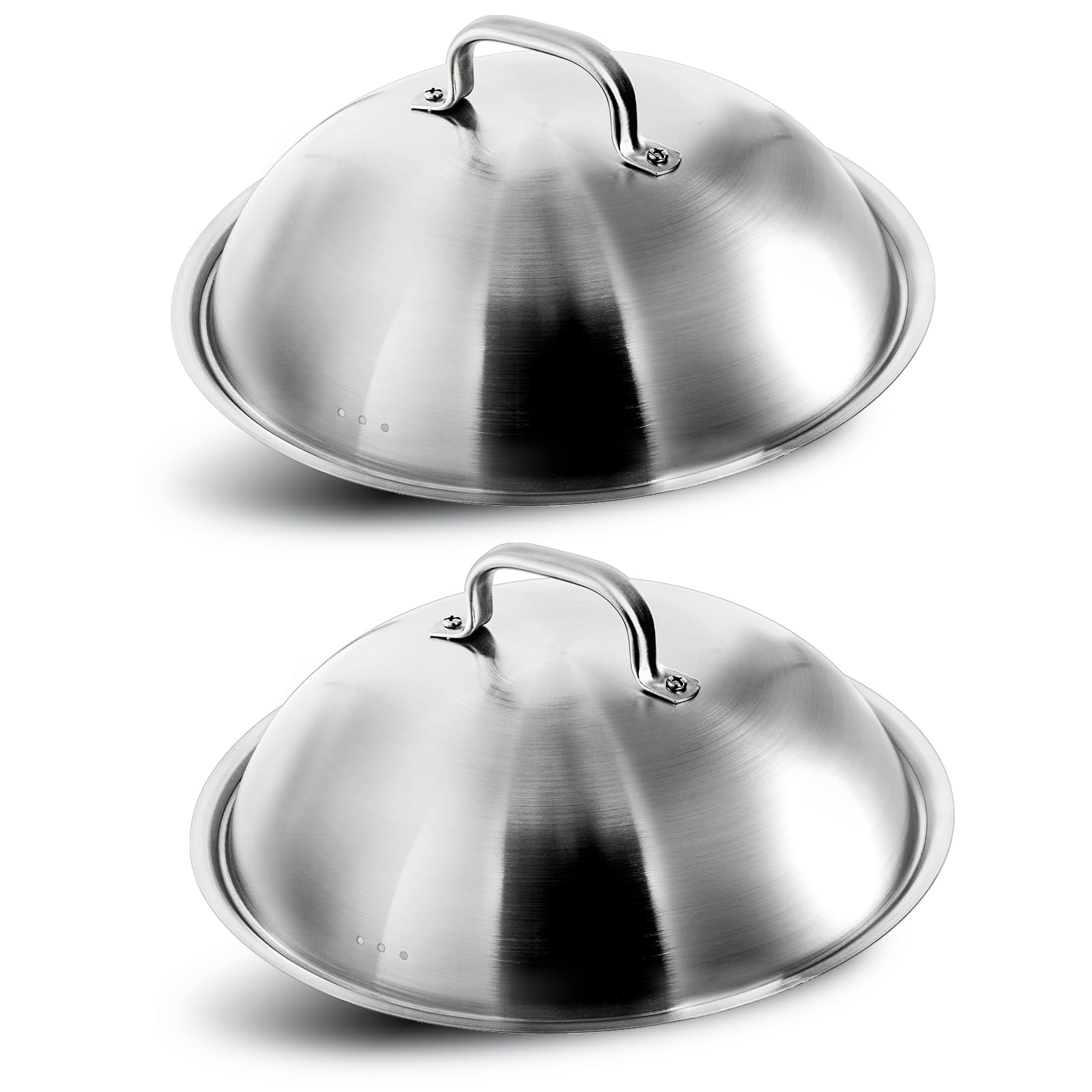 Peohud 2 Pack Griddle Accessories Basting Cover, 12 Inch Round Cheese Melting Dome, Stainless Steel Steam Pot Wok Lids, Heavy Duty Griddle Accessories for Flat Top Grill Cooking Indoor Outdoor