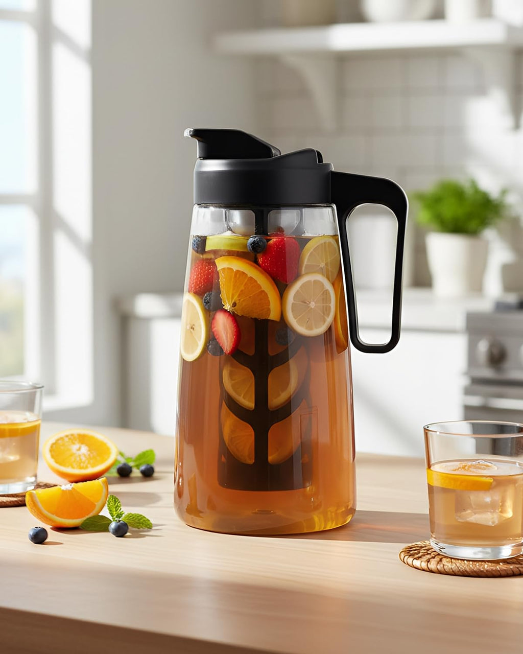 Sivaphe Large Ice Cold Coffee Maker 2 Quart, Dishwasher Safty Traitan Carafe Pitcher Leak Proof, Reusable Filter 64 oz Iced Coffee Tea Method Brewer