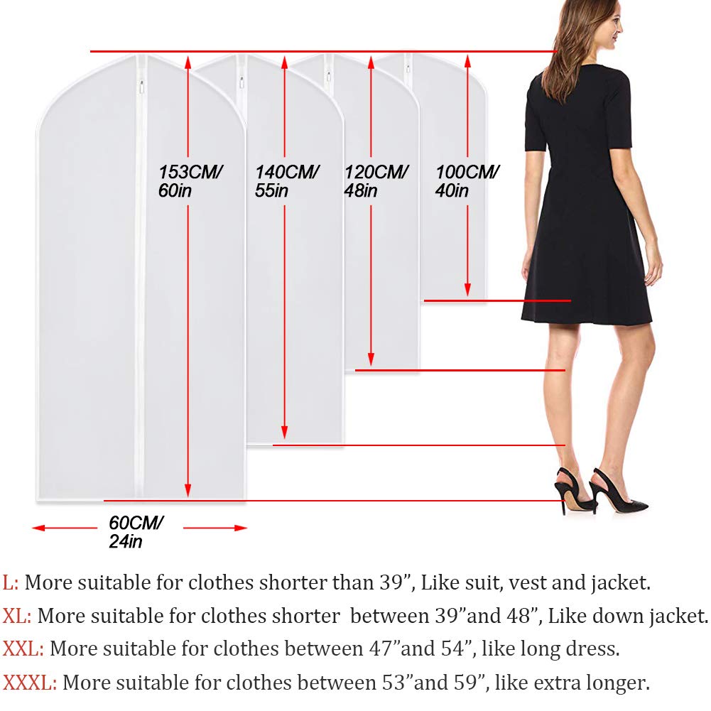 Garment Bag Clear Plastic Breathable Garment Bags Cover for Clothes Storage Suits Dress Dance Zippered Breathable Pack of 6 (24‘’ X 48‘’)