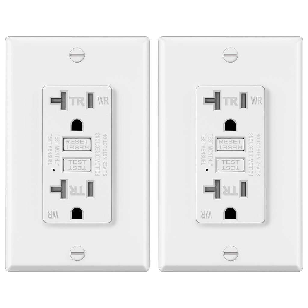 ELECTECK 2 Pack GFCI Outlets 20 Amp, Outdoor Weather Resistant (WR), Decor GFI Receptacles with LED Indicator, Ground Fault Circuit Interrupter, Wallplate Included, ETL Certified, White