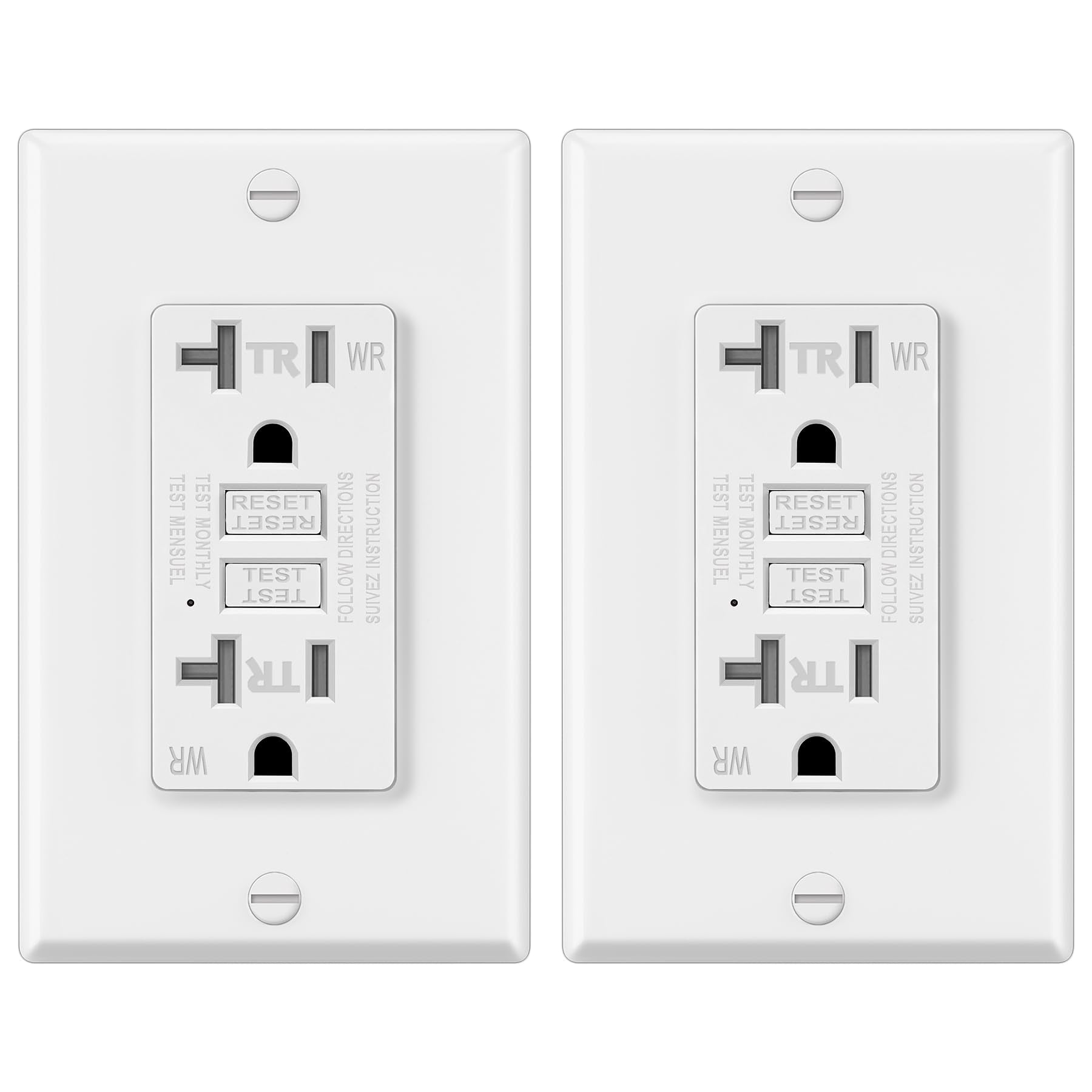 ELECTECK 2 Pack GFCI Outlets 20 Amp, Outdoor Weather Resistant (WR), Decor GFI Receptacles with LED Indicator, Ground Fault Circuit Interrupter, Wallplate Included, ETL Certified, White