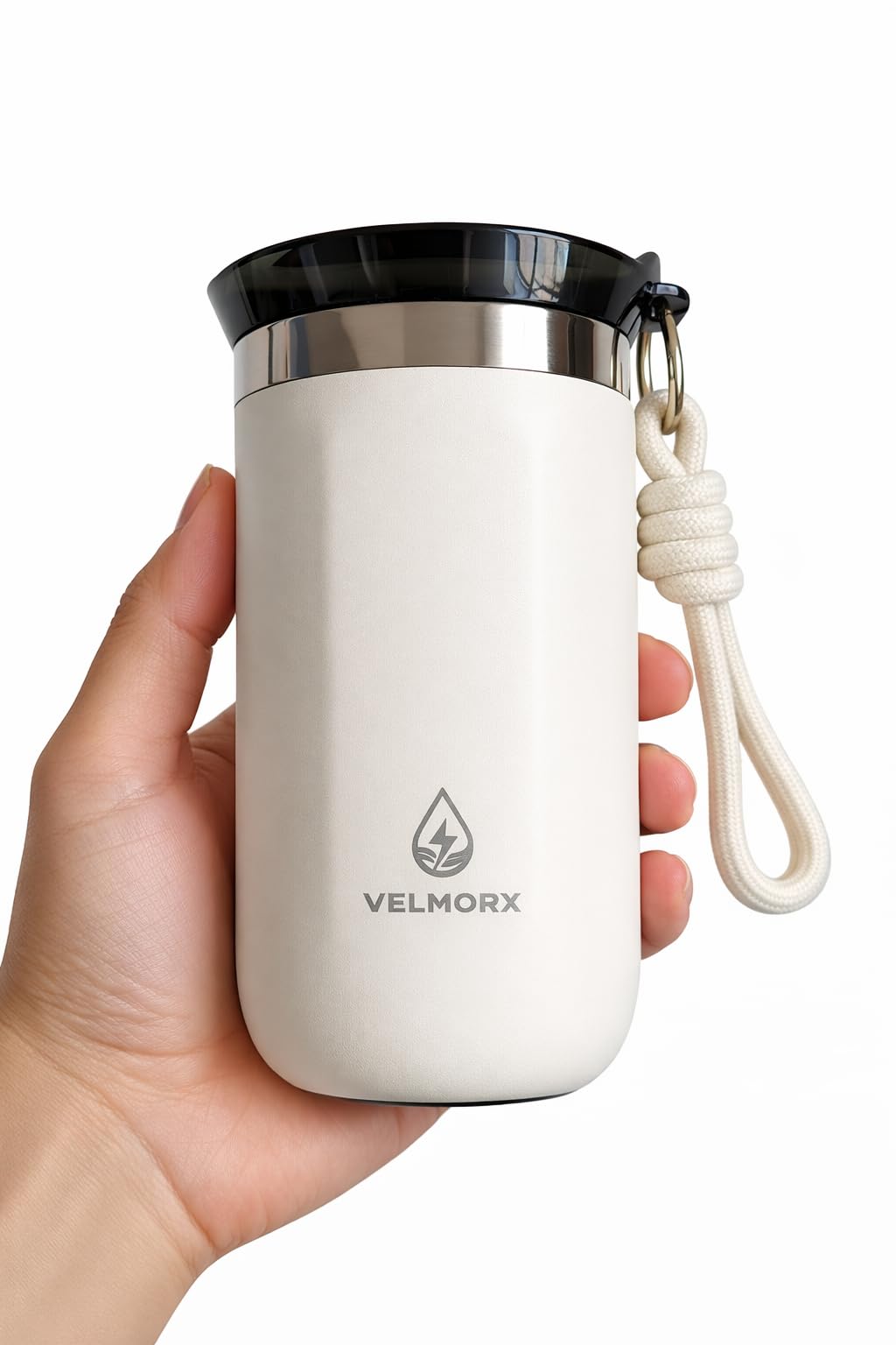 VELMORX Insulated Stainless Steel Travel Mug – 12 oz | Leak-Resistant Lid, Double-Wall Vacuum Coffee Cup – Keeps Drinks Hot/Cold – Reusable Portable Mug (White)