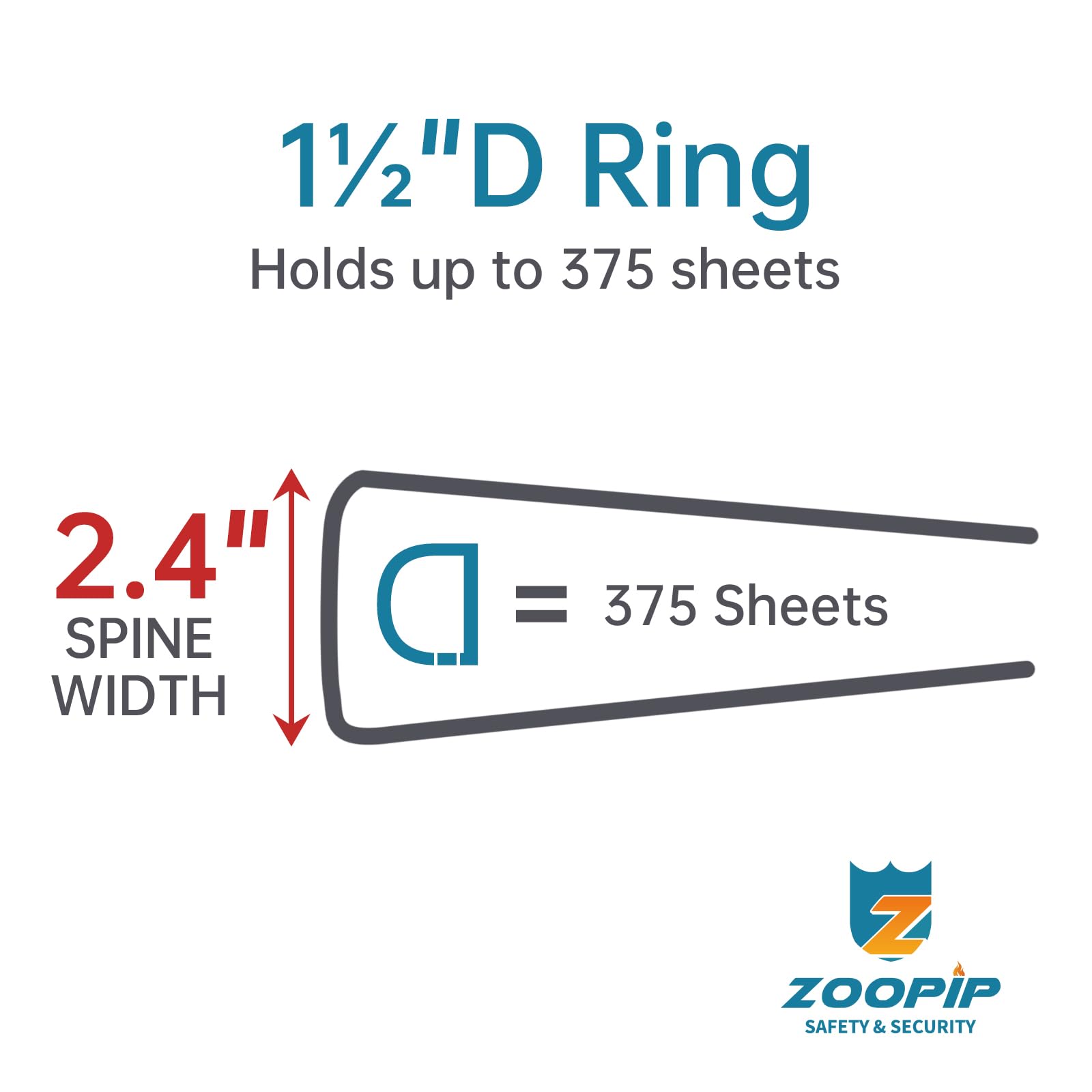 ZOOPIP Fireproof 3 Ring Binder with Zipper, 1.5 Inch D Rings Hold up 375 Sheets of 8.5" x 11" (A4), Compatible with Clear Page Protectors, Built-in Net and Pen Holder(Black, 1 Pcs)