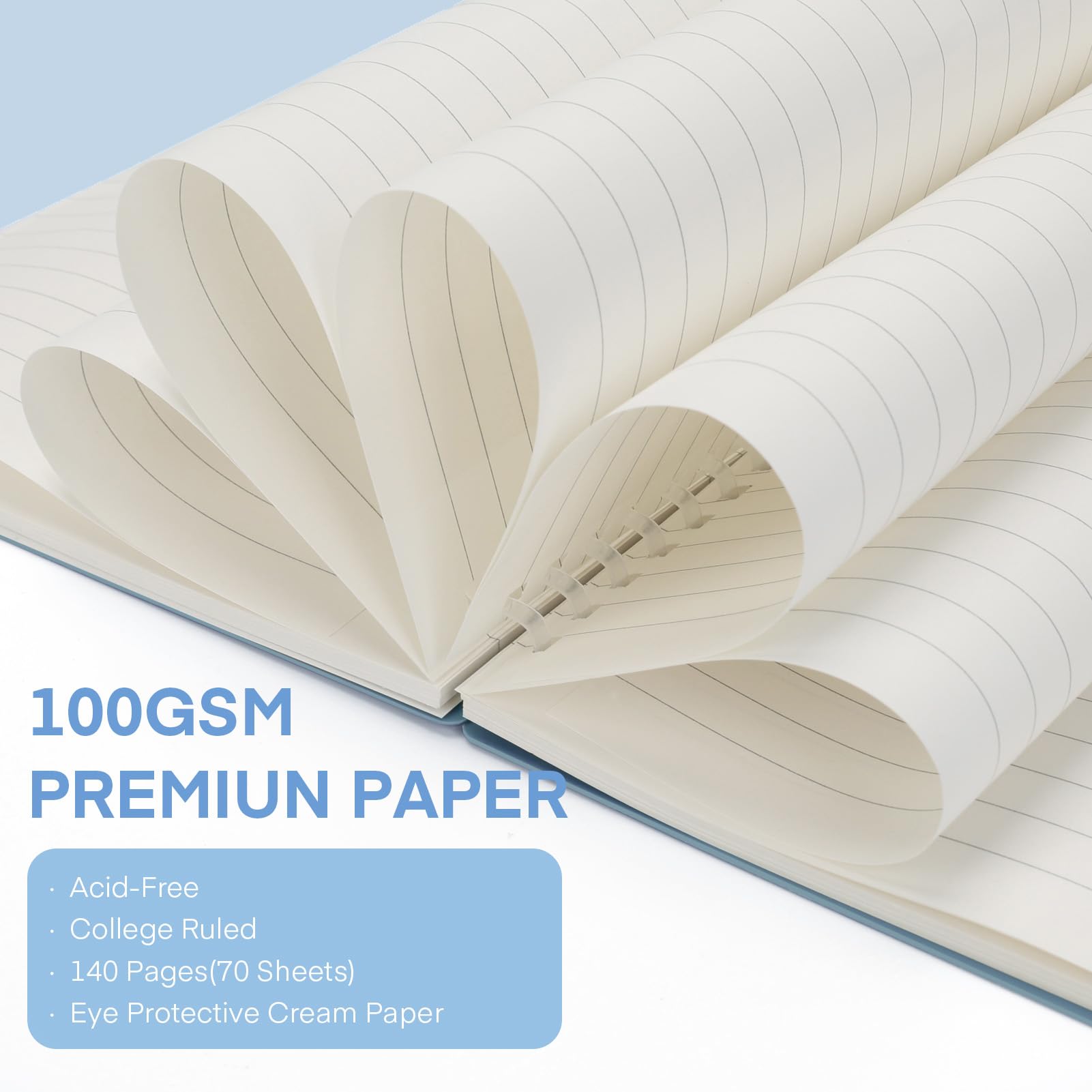 Colacoo A5 Spiral Notebook 4 Pack - PP Hardcover Coil Notebook with Soft Coil, 8 x 5 Spiral Notebook Journal College Ruled 140 Lined Pages, Assorted Blue