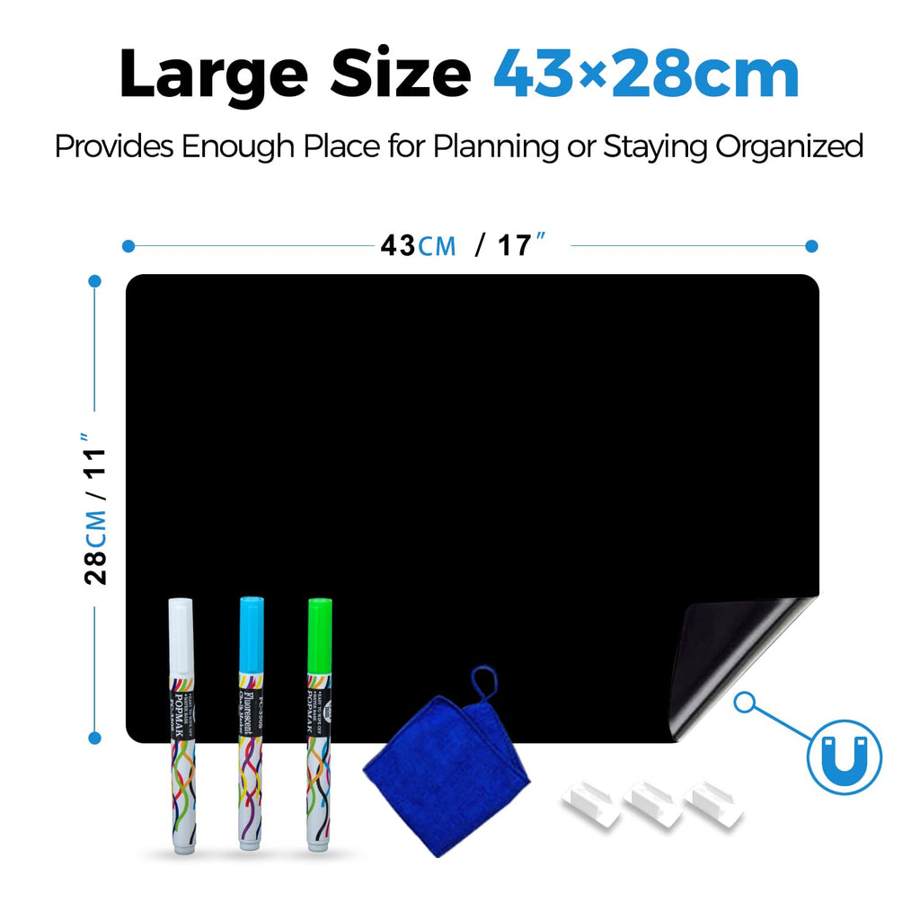 ANLIOTE Magnetic Dry Erase Board Fridge Black Board Sheet 17"x11", Easy to Write and Wipe Refrigerator Chalkboard, Flexible Magnet Whiteboard for Home Kitchen Organizer Grocery List, 3 Chalk Markers