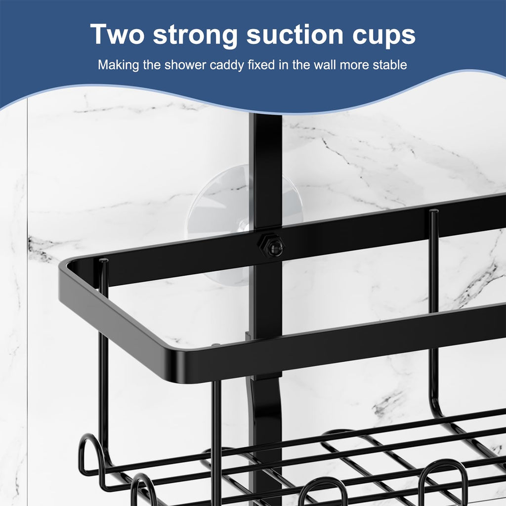 Shower Caddy Hanging, Bathroom Organizers Shelves over Shower Head, Anti-Swing Shower Organizer Shower Shelf, Hanging Shower Caddy with Hooks