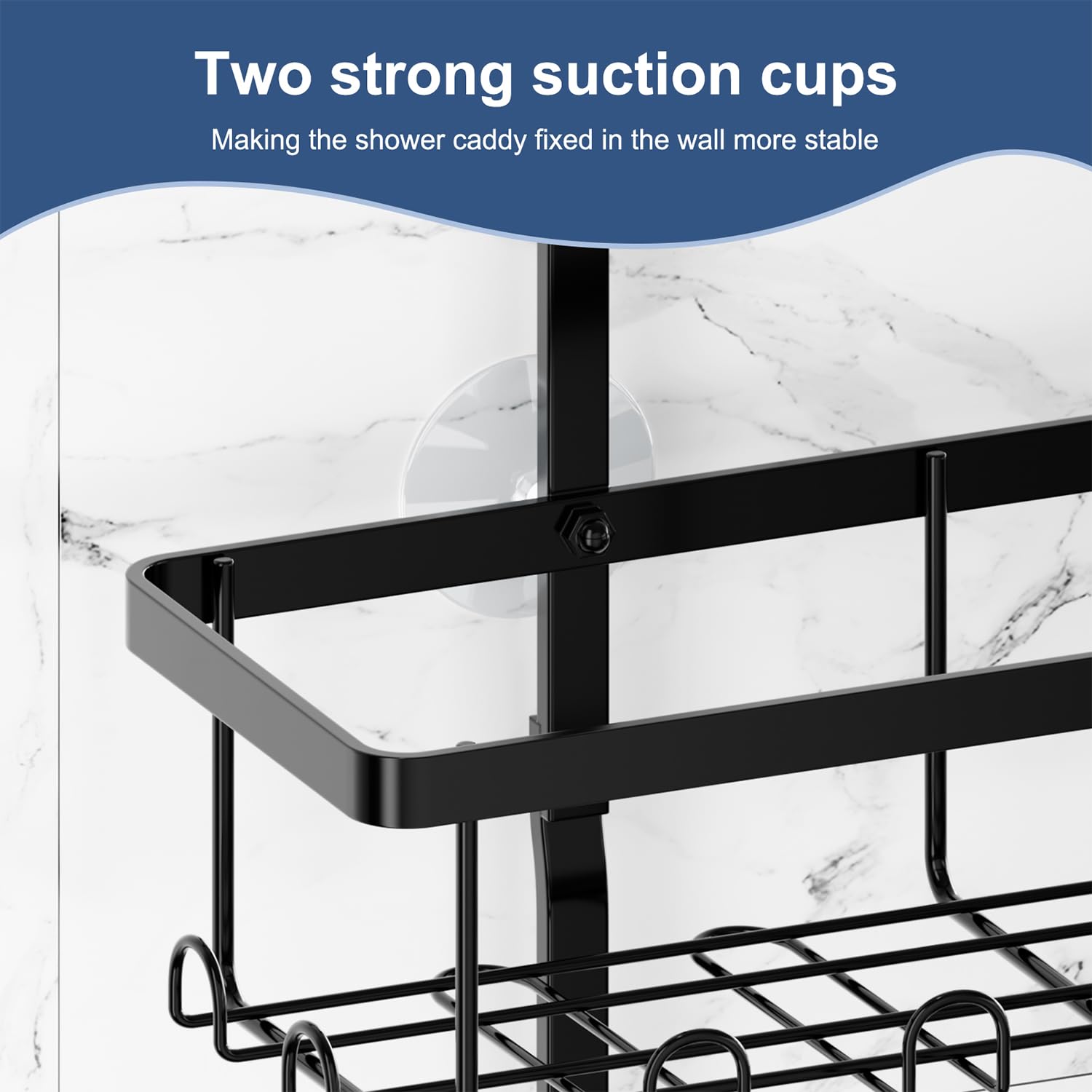 Shower Caddy Hanging, Bathroom Organizers Shelves over Shower Head, Anti-Swing Shower Organizer Shower Shelf, Hanging Shower Caddy with Hooks