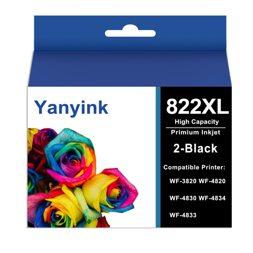 822XL Ink Cartridges Black Remanufactured for Epson 822XL 822 Ink Cartridges Combo Pack for Workforce Pro WF-3820 WF-4830 WF-4820 WF-4833 (2 Black for Epson 822XL Ink Cartridges Black)