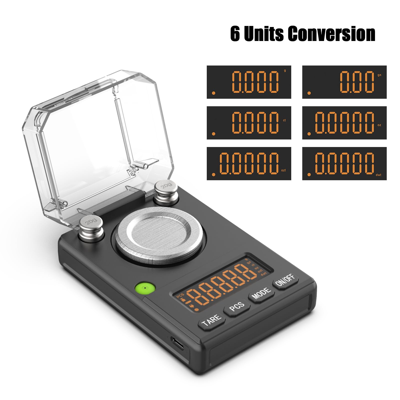 MicolMeas Milligram Scale 100g x 0.001g, MG Powder Scale with Selectable Auto Off, Built-in Bubble Level, 20g Calibration Weight Included, USB/Battery