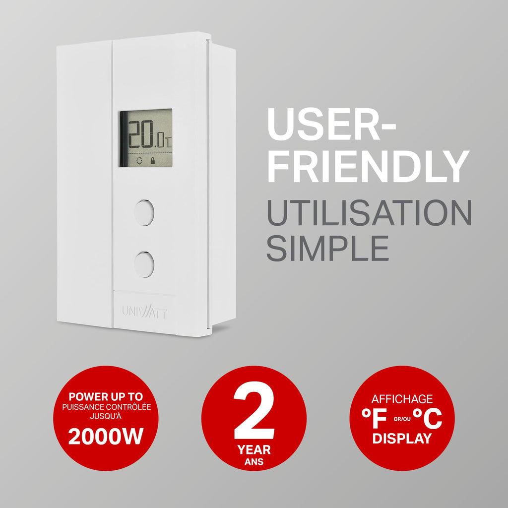 Uniwatt by Stelpro Non-Programmable Electronic Thermostat for Baseboards and Convectors, Accurate Temperature Control - NOT Compatible with Fan-Forced Heaters - White (UT202NP)