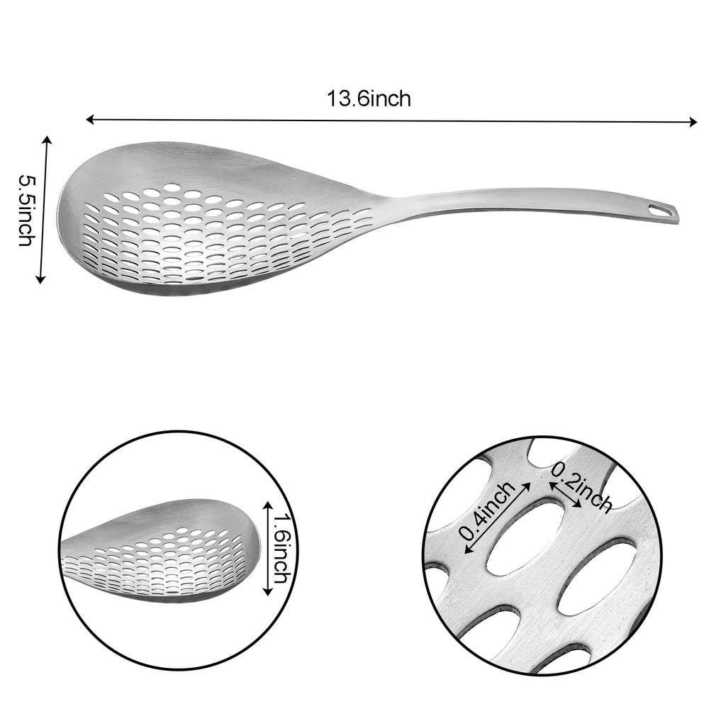 Suwimut 2 Pack Skimmer Slotted Spoon, 13.6 Inch Large Stainless Steel Skimmer Ladle Spoon Spider Strainer with Handle and Hanging Holes, Fryer Scoop Kitchen Colander for Cooking, Draining and Frying