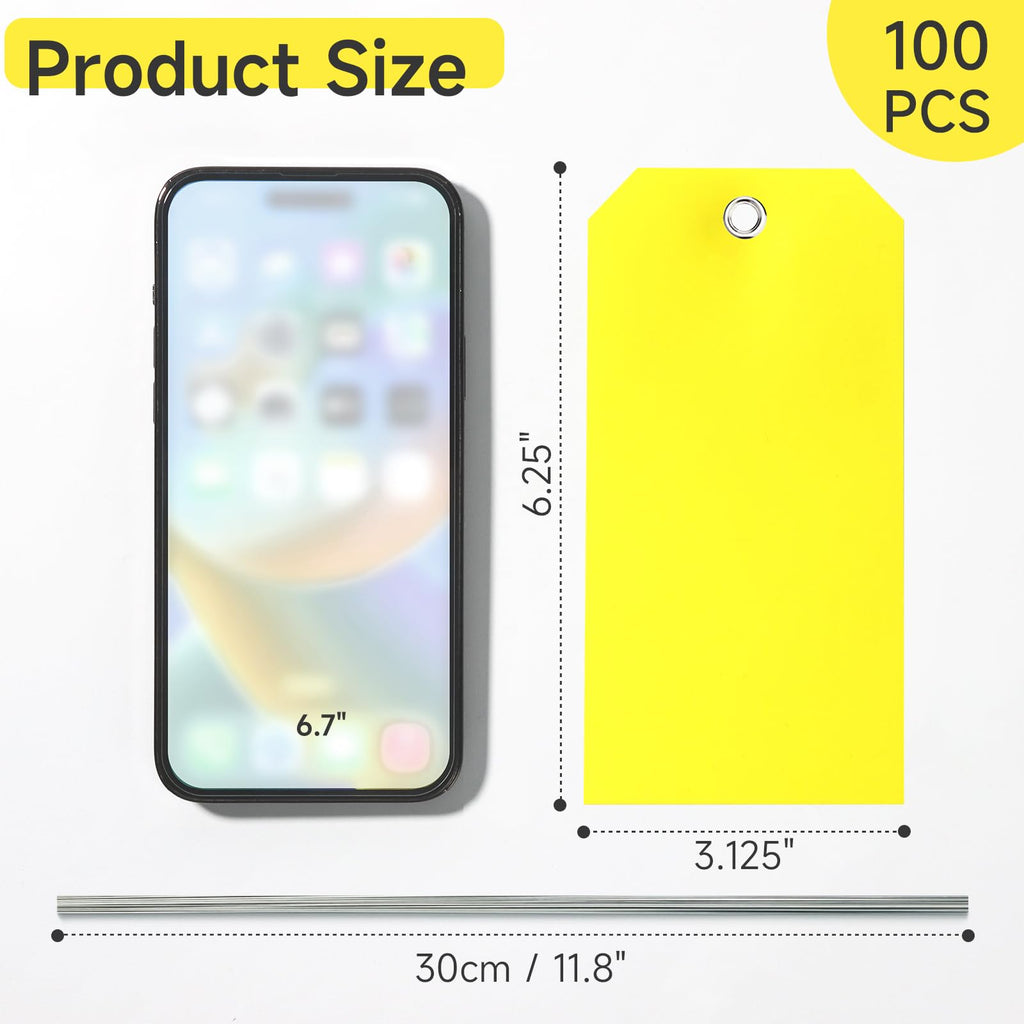 XUWAIDSGN 100Pcs Yellow Plastic Shipping Tags, 4 3/4" x 2 3/8", Writable, Durable, Waterproof (100, Yellow, 6 1/4" x 3 1/8")