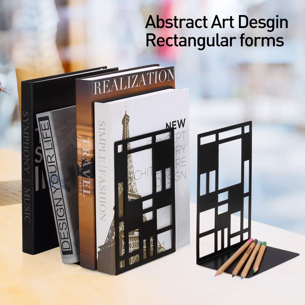 Book Ends, Bookends Heavy Duty, INNÔPLUS Book End Holder for Shelves, Metal Bookend (Black 2 Pair) for Office and School, Decorative Tree Unique Design Book Stopper for Gift, Book Binder and Dividers