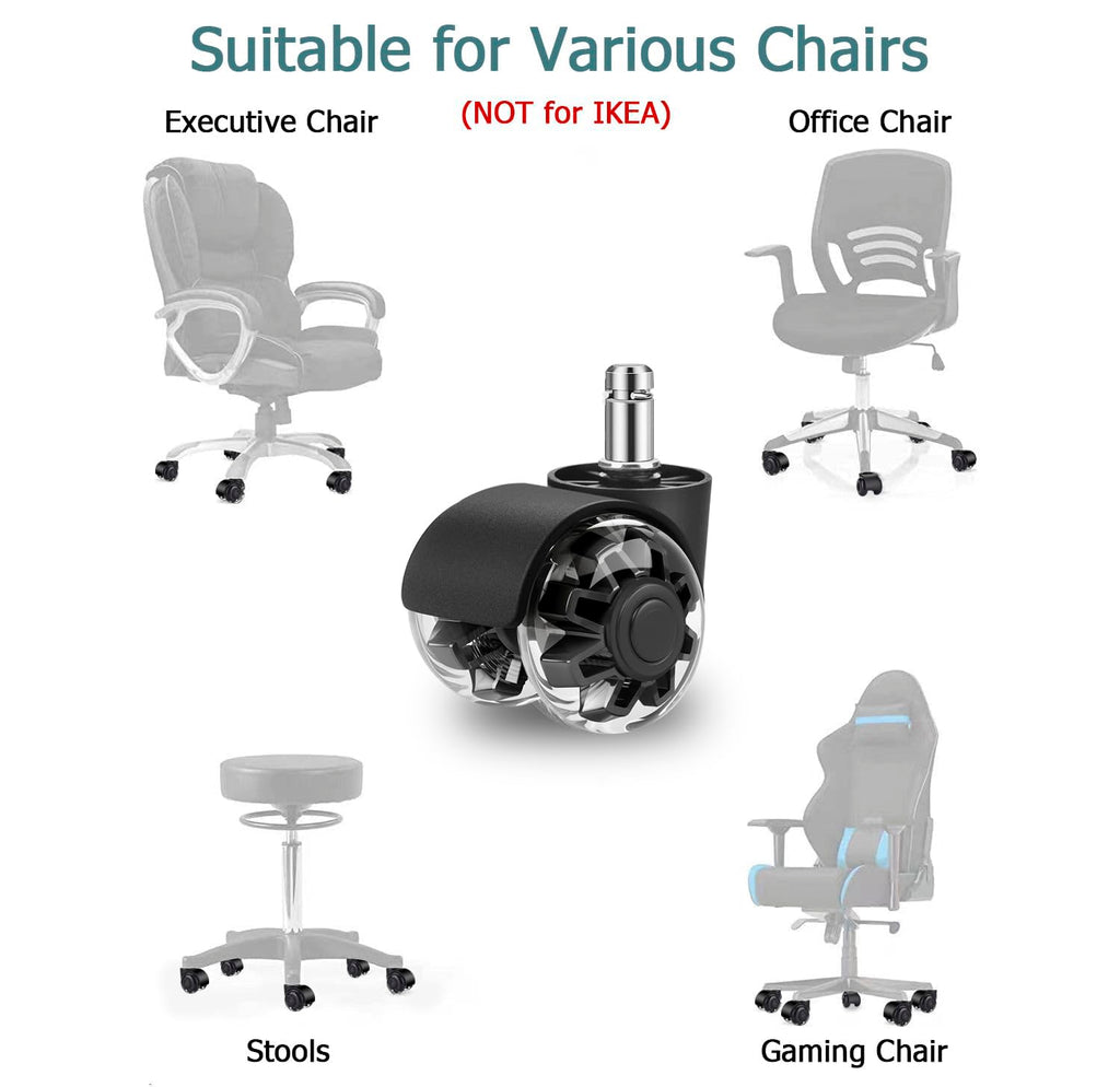 Office Chair Wheels (Set of 5) Replacement for All Hardwood and Carpet Floors,Replace Rolling Office Chair Mat Computer Desk Gaming Home Chair Casters Wheels,Universal Caster Wheels Size 11x22 MM