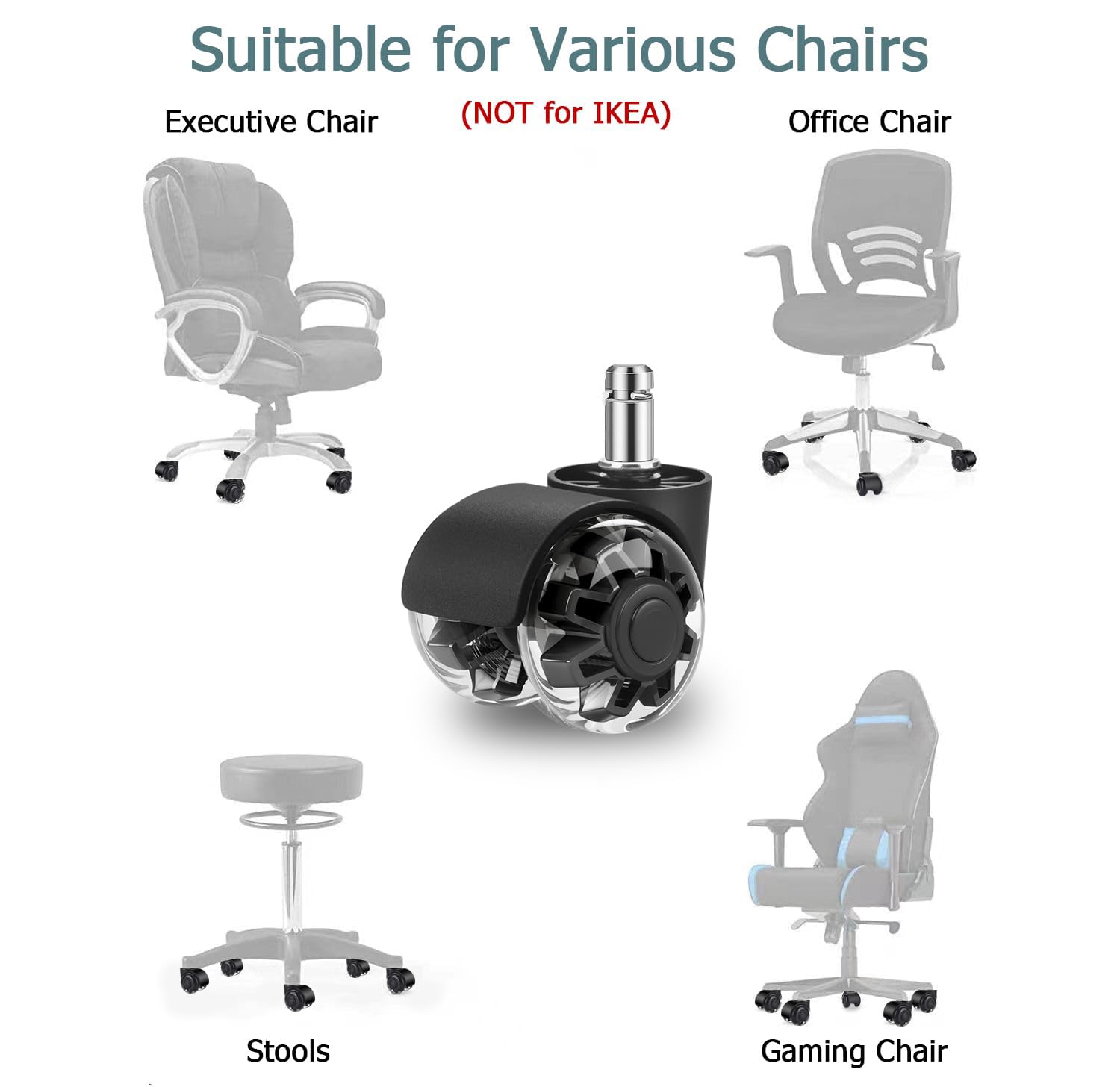 Office Chair Wheels (Set of 5) Replacement for All Hardwood and Carpet Floors,Replace Rolling Office Chair Mat Computer Desk Gaming Home Chair Casters Wheels,Universal Caster Wheels Size 11x22 MM