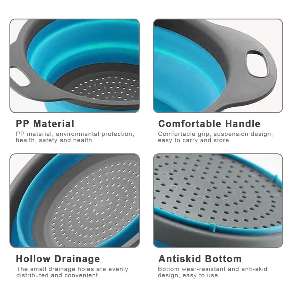 Collapsible Colander, 2 Pcs Silicone Collaspsible Strainer for Draining Pasta, Vegetable and Fruit