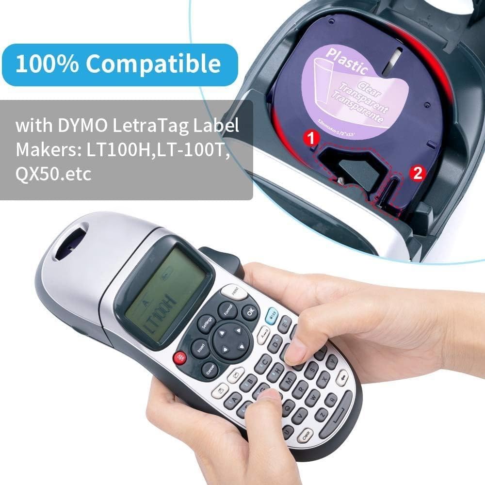 Freshworld 5-PK Compatible with Dymo Letratag Refills Clear 12mm x 4m (1/2'' x 13') Replace for Dymo Label Maker Refill Clear Plastic Labe Maker Tape 16952 for LT-200B 100H 100T Plus QX50 XR XM 2000