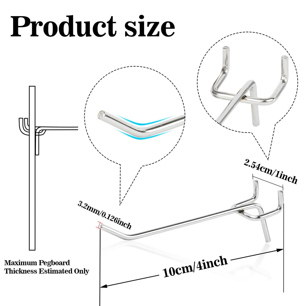 MAQIHAN 50Pcs Pegboard Hooks for 1/4'' Boards - 4inch Metal Peg Boards Hooks Heavy Duty Peg Board Display Slat Wall Panel Hooks Garage Organization Hanging Storage Suncast Shed Pegboard Organizer