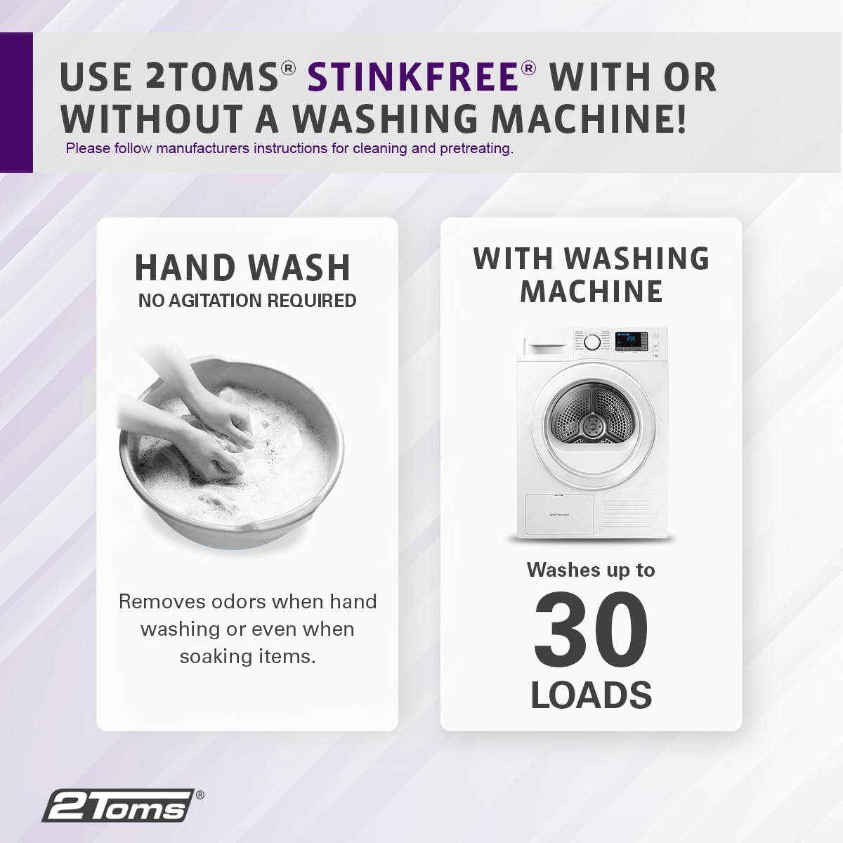 2Toms StinkFree Laundry Detergent, Fragrance Free Odor Eliminator for Athletic Clothes & Gear, Formulated for Sweat, 30 Ounce Bottle