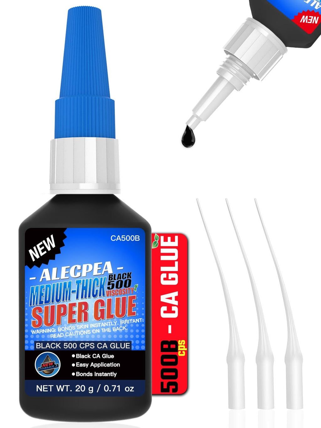20g Black Medium-Thick CA Glue (150 CPS),Premium Cyanoacrylate Super Glue for Wood, Glass, Metal, Paper, Leather, Plastic, Ceramic, Rubber, Jewelry, Woodworking, Hobby Models, and Craft Project