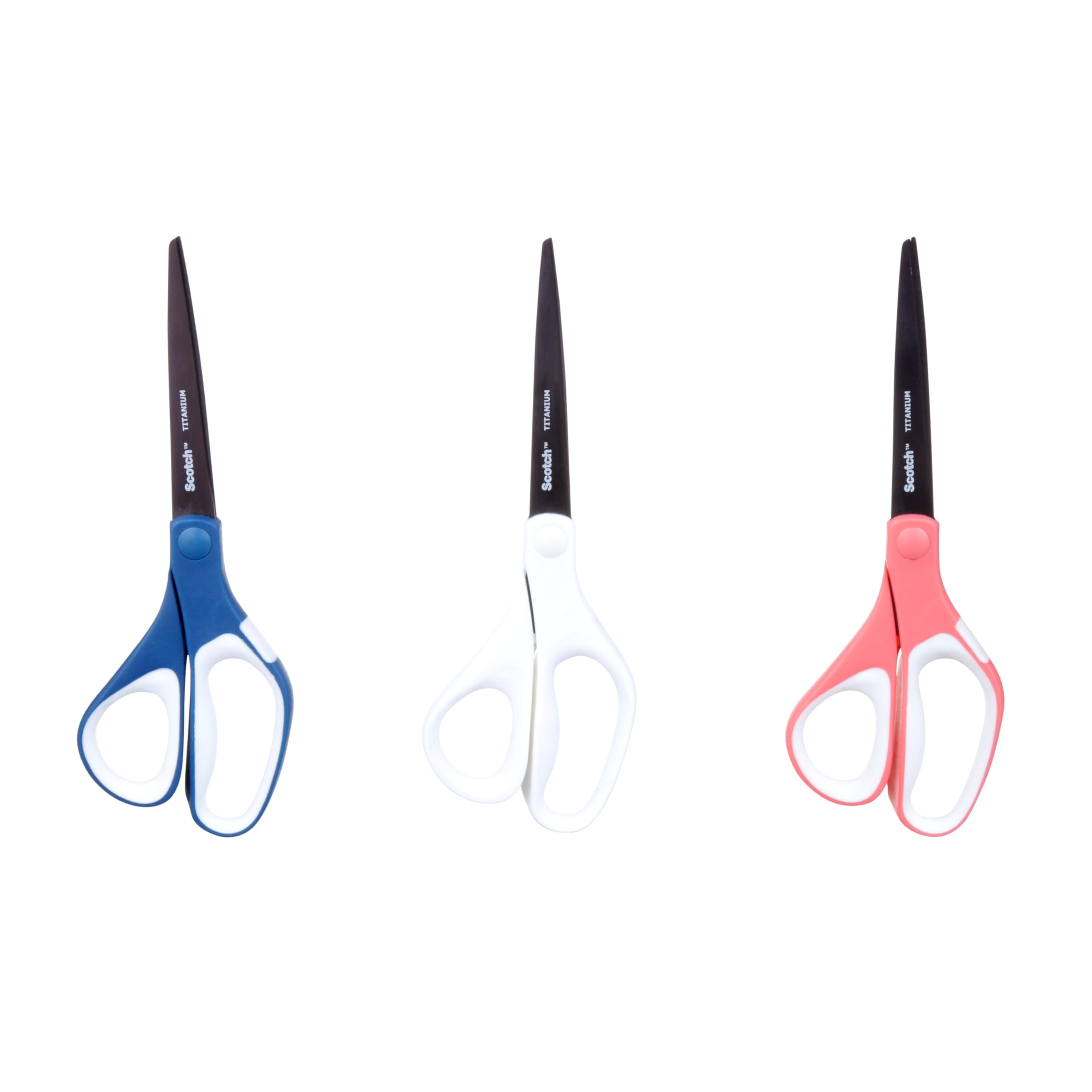 Scotch Scissors, 8" Precision Ultra Edge Scissors, Titanium Fused Blades, 3 Pairs, Blue, Pink, Green