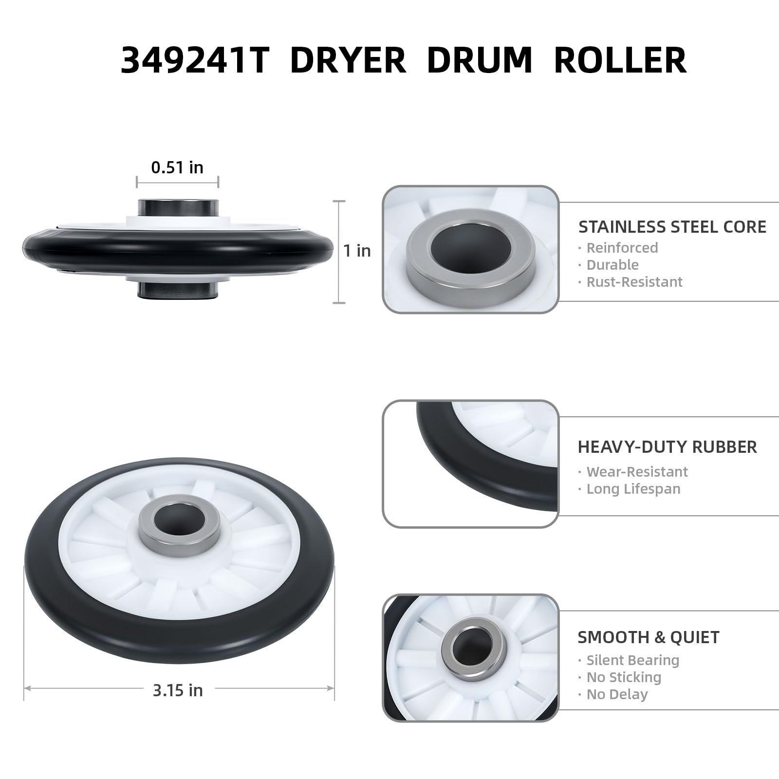 4392065 Dryer Repair Kit with 341241 Belt, 691366 Idler Pulley & 349241T Drum Roller for Whirlpool, Kenmore, Maytag, Amana Dryers – Replaces AP3131942 AP6010582 – Fits Models WED4815EW1, NED4655EW1
