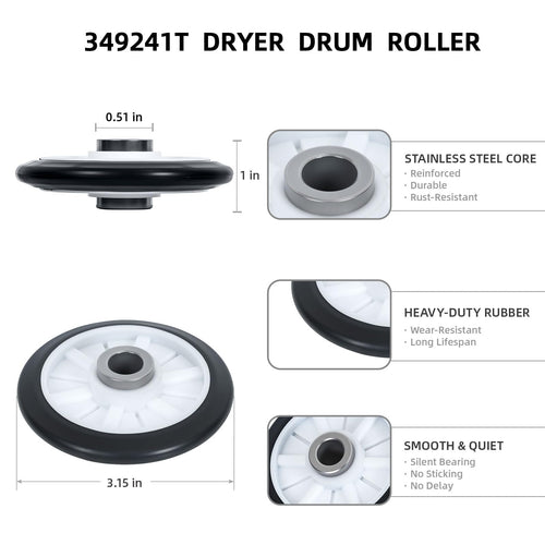 4392065 Dryer Repair Kit with 341241 Belt, 691366 Idler Pulley & 349241T Drum Roller for Whirlpool, Kenmore, Maytag, Amana Dryers – Replaces AP3131942 AP6010582 – Fits Models WED4815EW1, NED4655EW1