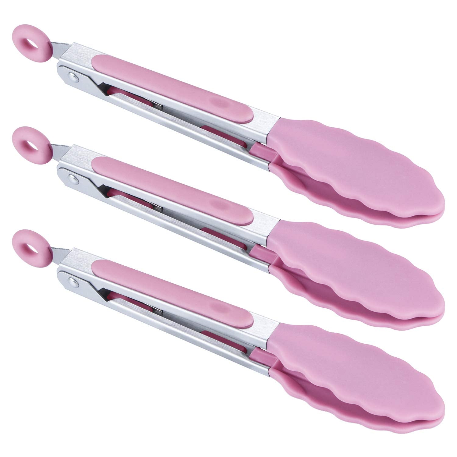 MSY BIGSUNNY Kitchen Food Tongs - 7" Mini Silicone Serving Tongs - Set of 3 (Pink)