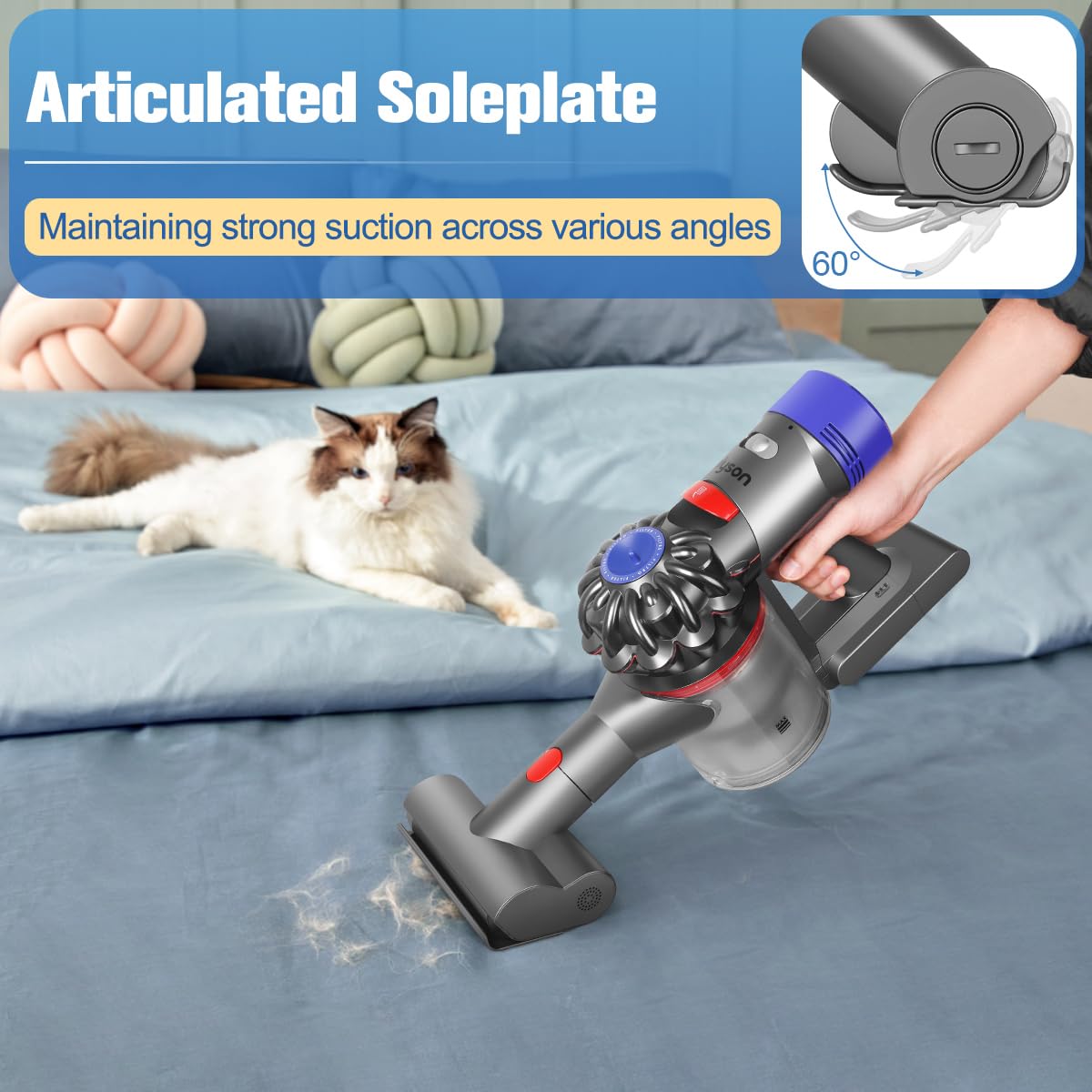 FUNTECK Mini Motorized Brush Tool Compatible with Dyson V7 V8 V10 V11 V15 Vacuum Cleaner, Ideal for Cleaning Mattresses Upholstery and Stairs