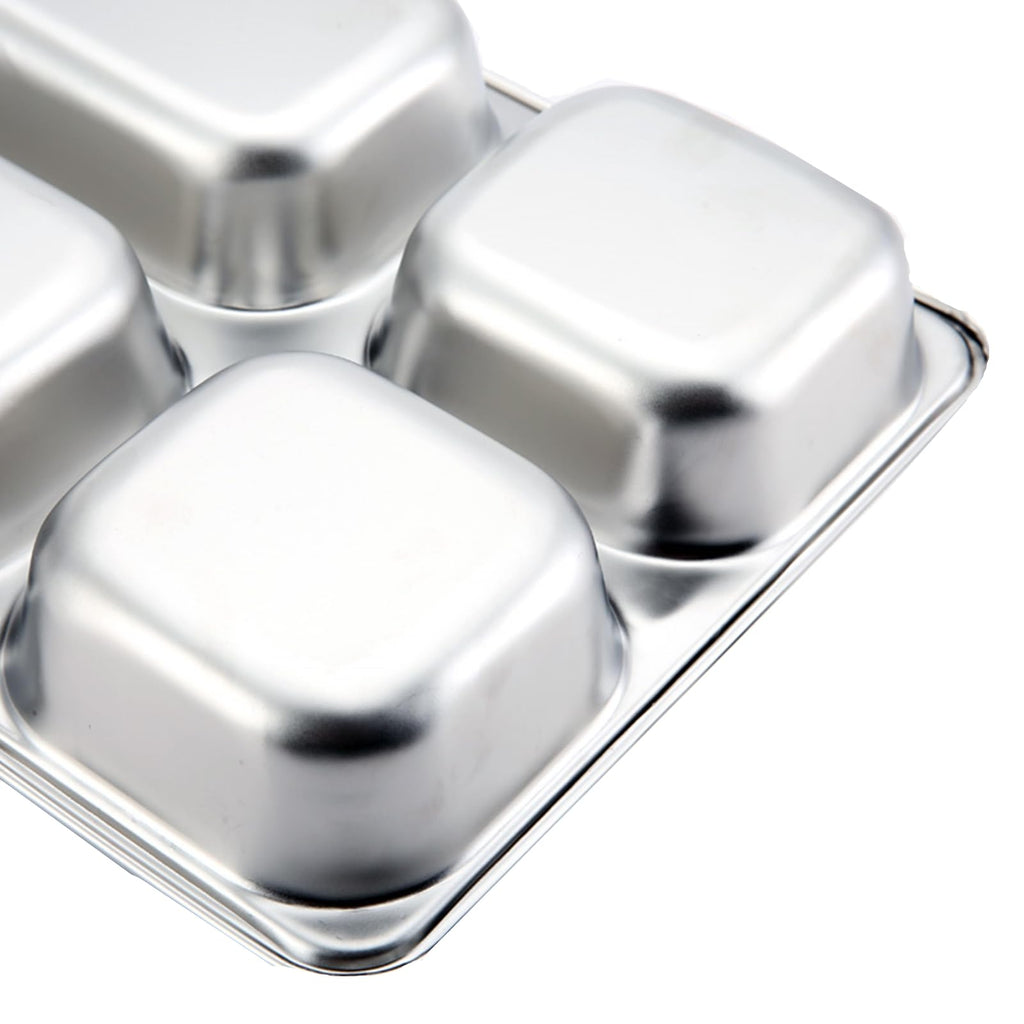 Tebery 3 Pack Stainless Steel Rectangular Divided Plates Tray, 5 Sections Dinner Plates for Adults,Kids, Picky Eaters, Campers, and Portion Control