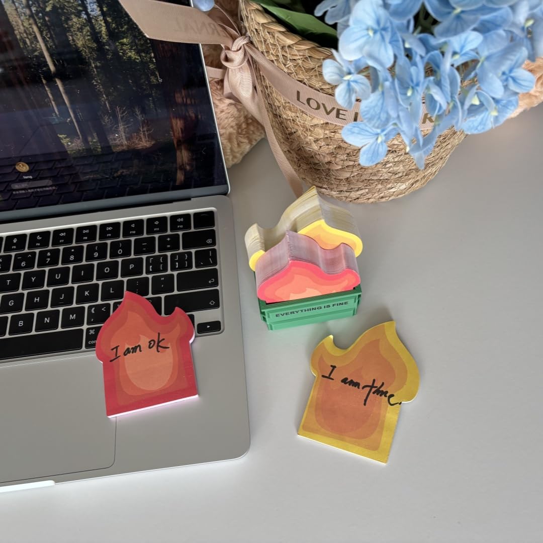 Garbage Can Fire Sticky Notes Office Supplies Fire Notepads Desk Accessories Funny White Elephant Gifts for Coworker Boss Teacher Women Men Adult 300 Sheets