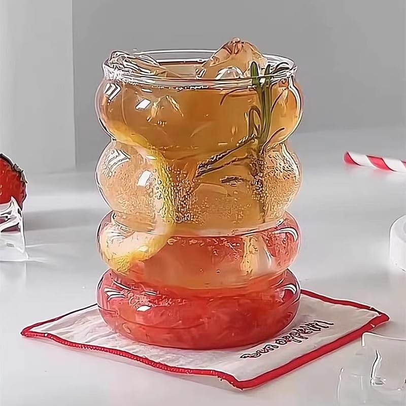 ALINK 16 oz Bubble Drinking Water Glasses Tumblers- Glass Cups Cute Ripple Shaped Vintage Ribbed Glassware- Cocktail,Soda, Juice, Coffee, Milk - Set of 4
