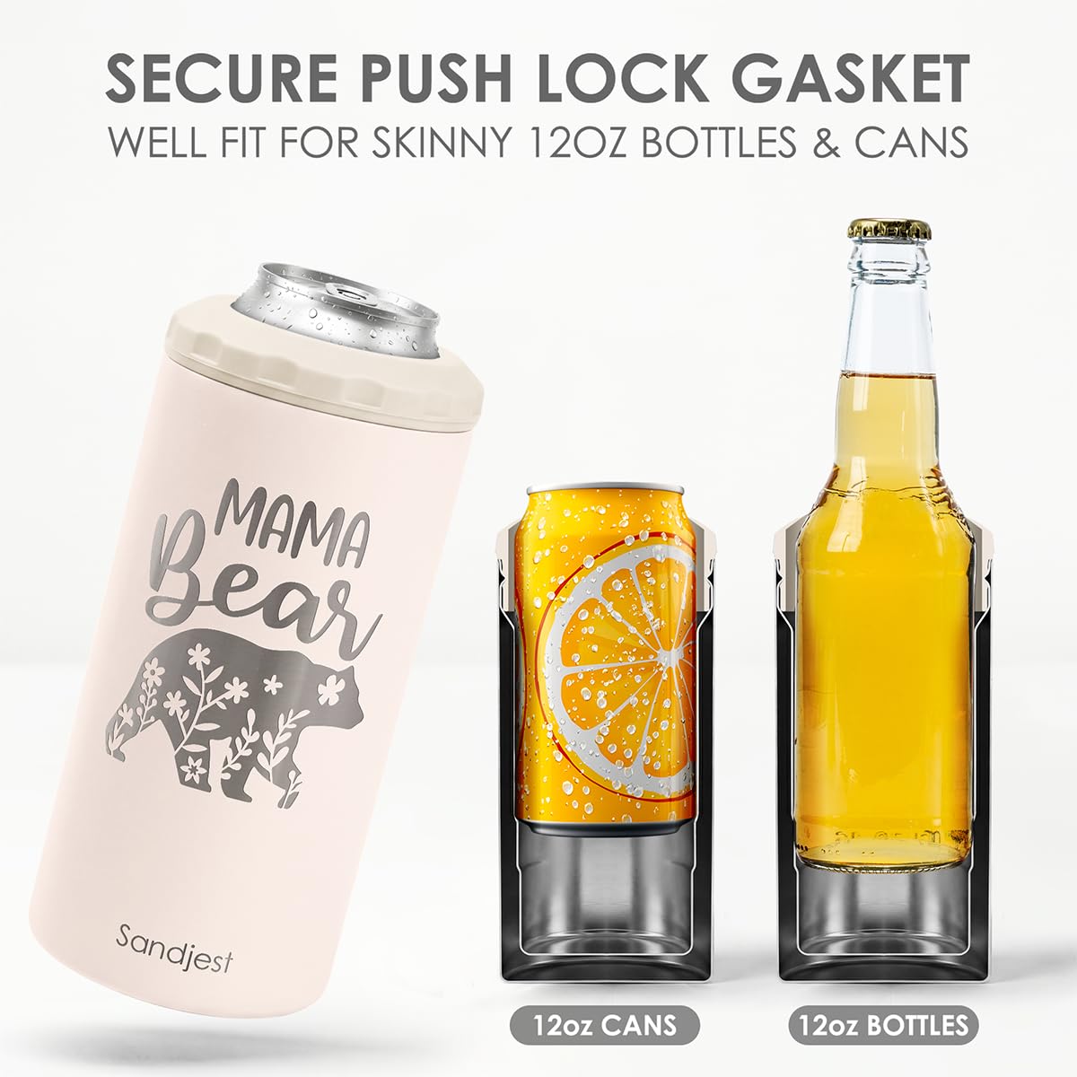 Mama Bear Holder Can Cooler 12oz - Travel Mug Cup - Stainless Steel Insulated for Mom Women - Tumbler Cans Koozie, Gift for Summer Vacation, Christmas, Birthday, Mother's Day