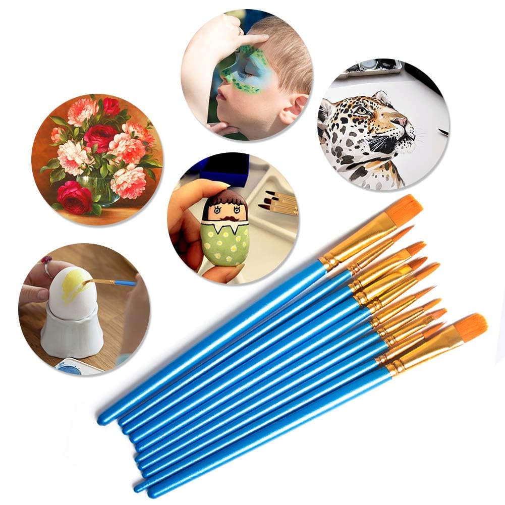 Acrylic Paint Brush Set,9 Packs / 90 pcs Nylon Hair Brushes for All Purpose Oil Watercolor Painting，Miniature Detail Painting Artist Professional Painting Kits