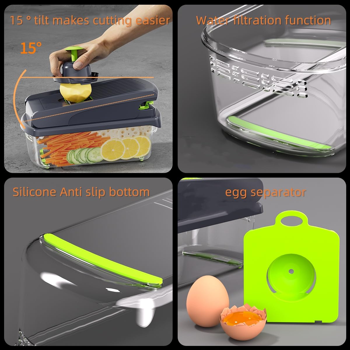 Chkout Vegetable Chopper with Container, 13-in-1 Mandoline Slicer Dicer & Spiralizer, Onion Veggie Chopper, Potato Fry Cutter, Manual Food Chopper, Kitchen Tools Gadgets, Stainless Steel Blades