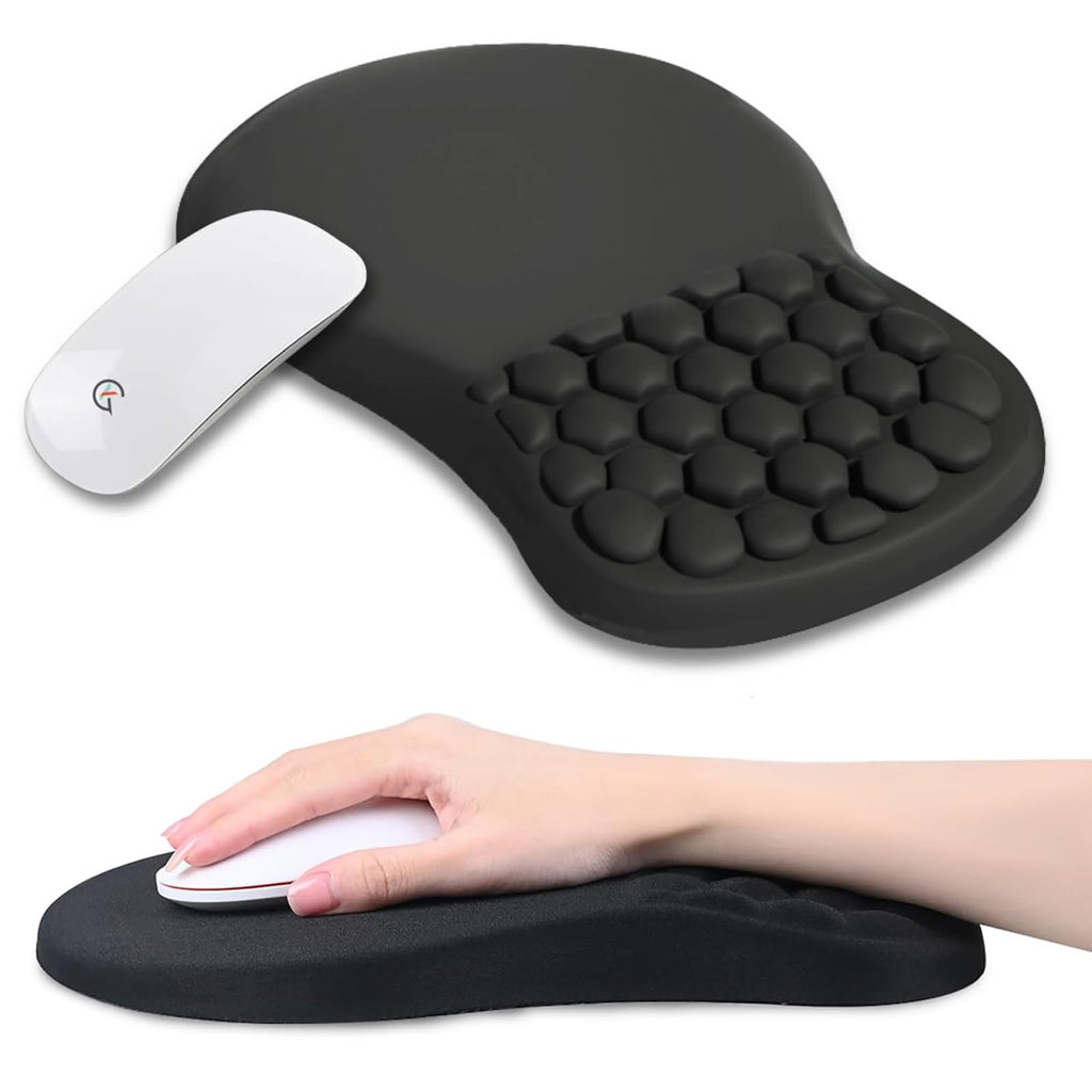 Ergonomic Mouse Pad Wrist Support with Massage Design - Wrist Rest Pain Relief Mousepad with Memory Foam&Non-Slip Base, Mouse Pads for Wireless Mouse&Desk, Comfortable Durable Gaming Mouse Mat, Black