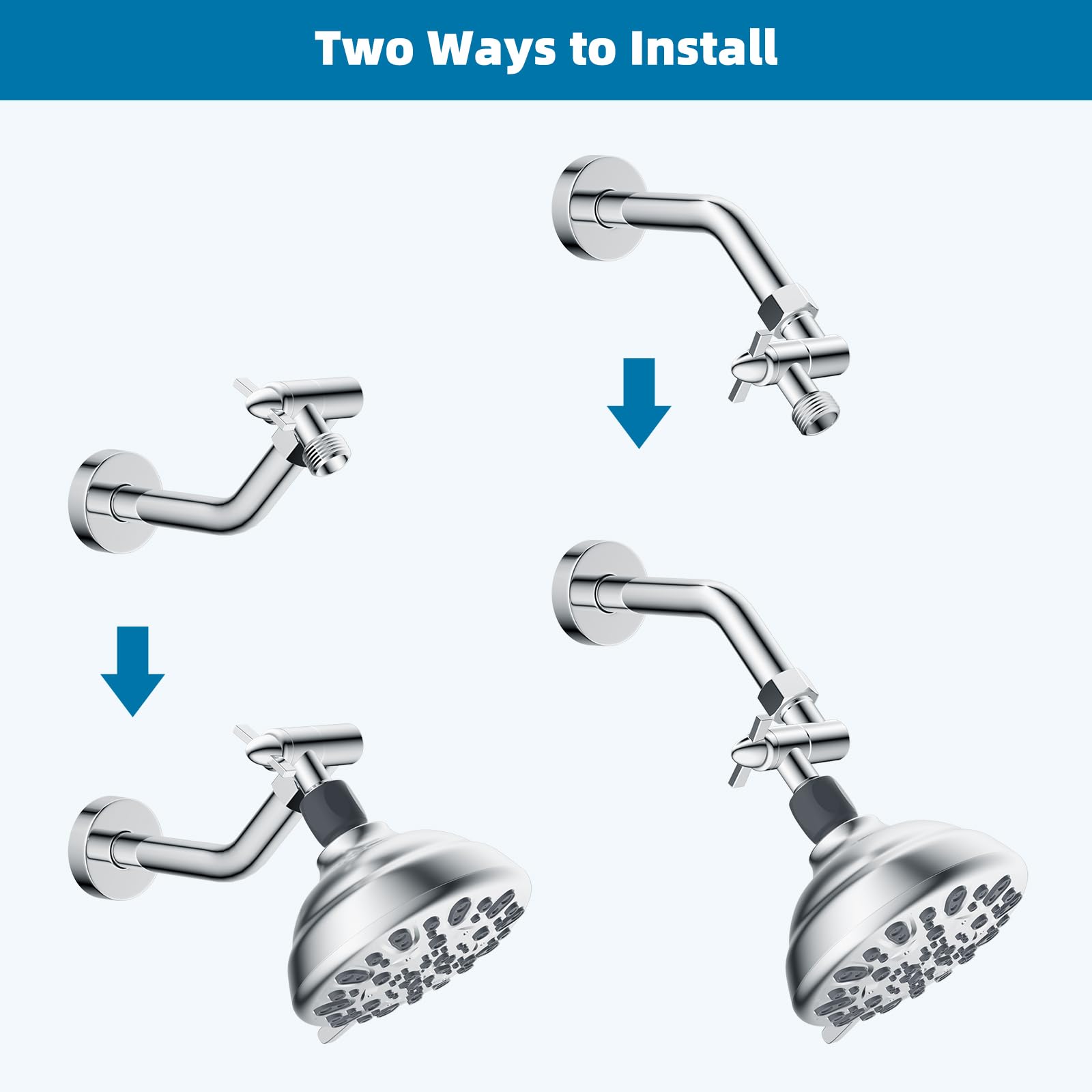 Hibbent All Metal Shower Head Elbow Adapter, 360 ° Adjustable Swivel Brass Showerhead Adapter for Fixed and Rain Showerhead, Stainless Steel Wall Mounted Shower Connector, Chrome
