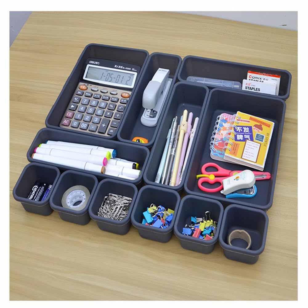 Gonice 13 PCS Drawer Organizer Tray, Interlocking Office Desk Drawer Storage, Plastic Organizer Bins for Office Supplies and Tools