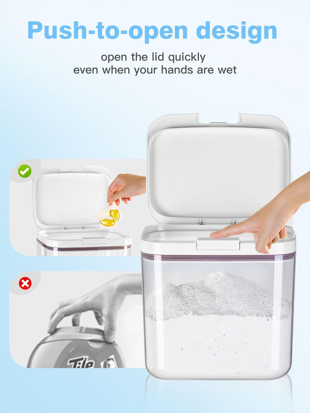 LivLab Mker Laundry detergent dispenser with One-Press Lid,for laundry room organization,Clear PET laundry powder container with Measuring Cup,laundry pods container (2.8L)
