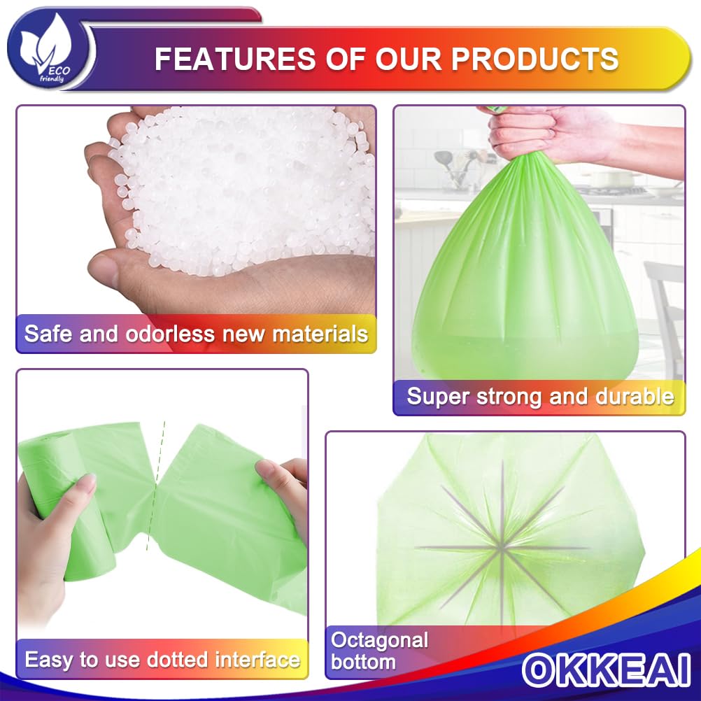 OKKEAI Biodegradable Garbage Bags 13 Gallon Tall Kitchen Trash Bags Compostable Bags Recycling 49 Liter Bin Liners for Lawn Kitchen,Home,Office,Green,60 Counts(Fits 10-15 Gallon Bins)…