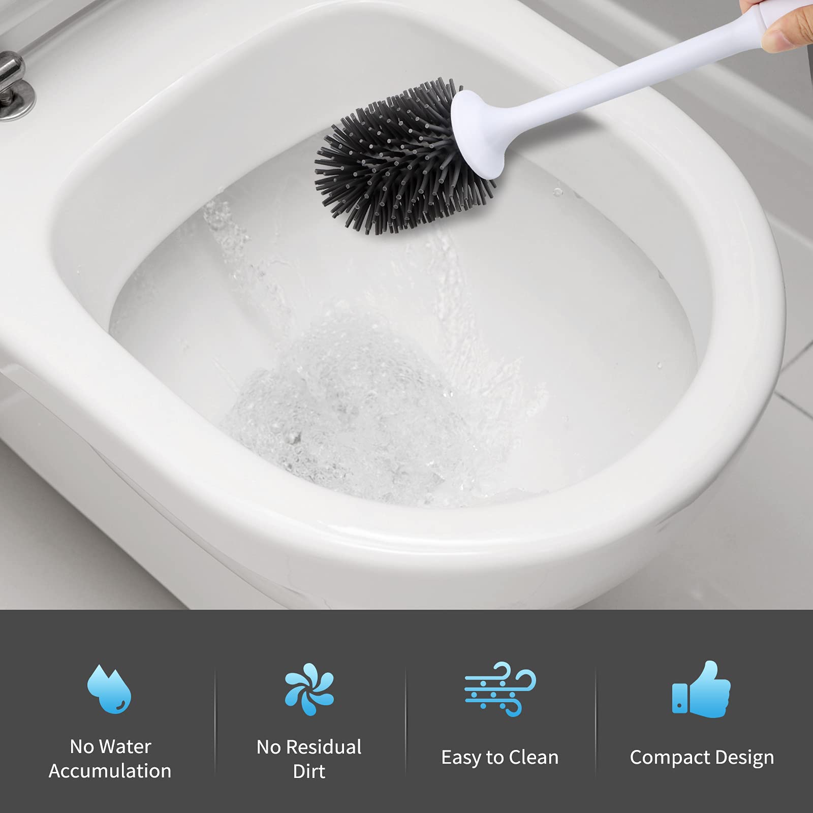 Bosta Toilet Brush with Holder, Silicone Toilet Bowl Brush Cleaning Toilet Scrubber Set with Non-Scratch Silicone Bristles Deep Cleaning