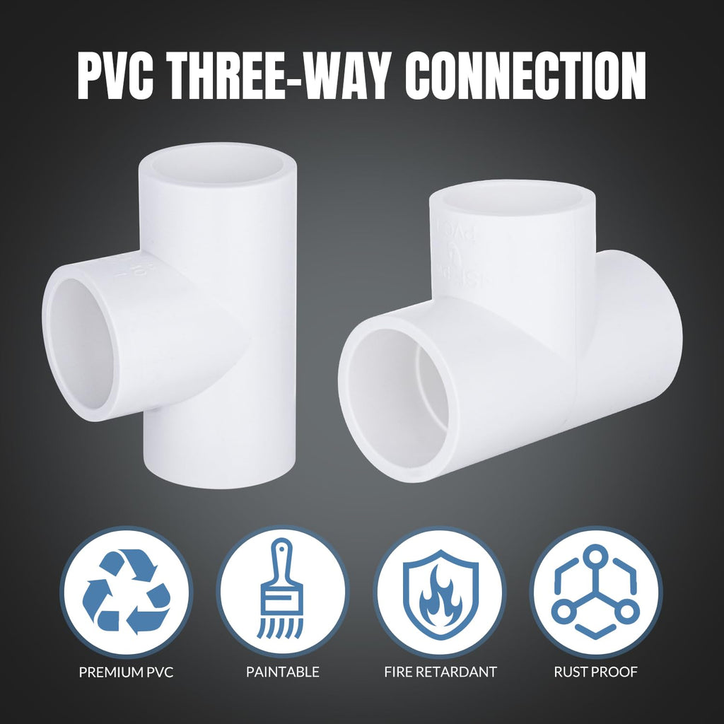 20-Packs 1/2 inch Tee PVC Fitting 3 Way Furniture Grade Pipe Elbow Connector for DIY PVC Shelf Greenhouse Pipe Fittings
