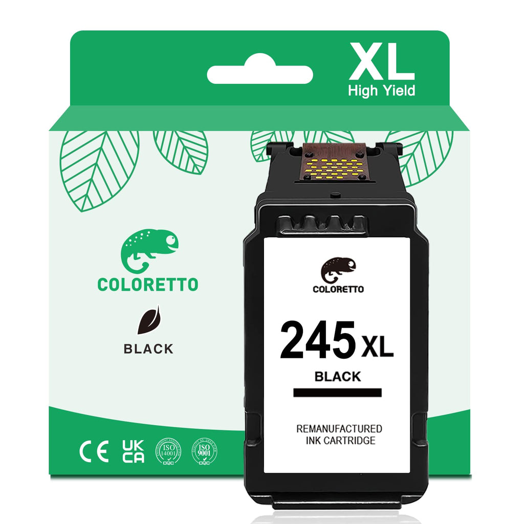 COLORETTO 245 XL PG-245XL Black Ink for Canon TS3420 Ink Cartridges TS3120 TS3400 TS3425 TS3429 TR4520 TR4522 TR4527 MX492 MX490 MG2929 MG2525 IP2820 Printer Canon Pixma pg245 Remanufactured 1-Pack
